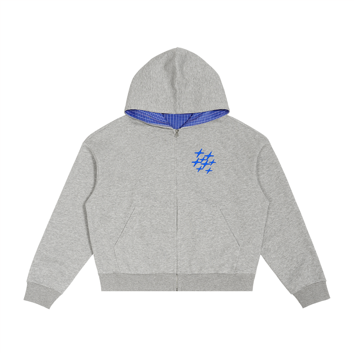 Contrast Plaid Boxy Zip Hoodie